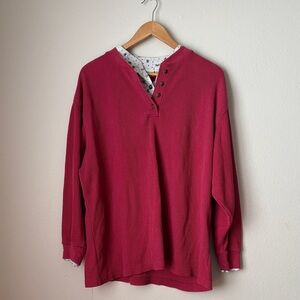 Red Long Sleeve Henley Shirt